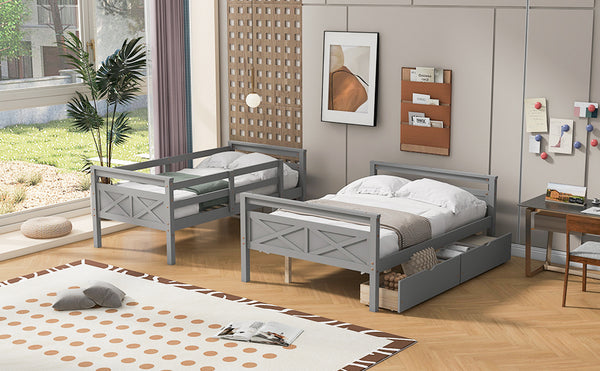 English Elm Twin Twin-over-Full Bunk Bed with Attached Ladder, Built-In Underbed Storage Drawers & Guardrail Safety Designed for Space-Saving Kids' Rooms Gray SM000119AAE-1