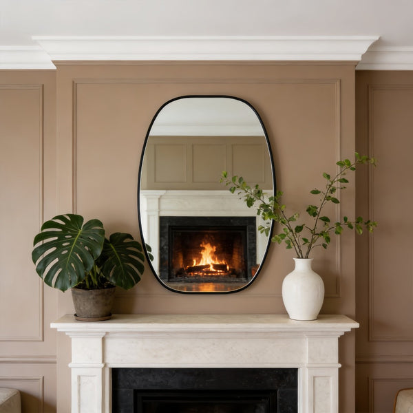 English Elm 24x36 Matte Metal Framed Oval Wall Mirror with Hd Glass for Bath or Entryway Black W2203P474694
