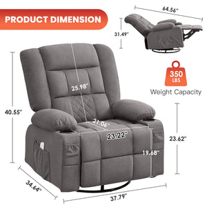 English Elm Kneading Massage Rocker Recliner with 4‑Point 3D Kneading, Heat, USB Port, Cup Holders & Swivel Comfort Grey W1521P390945