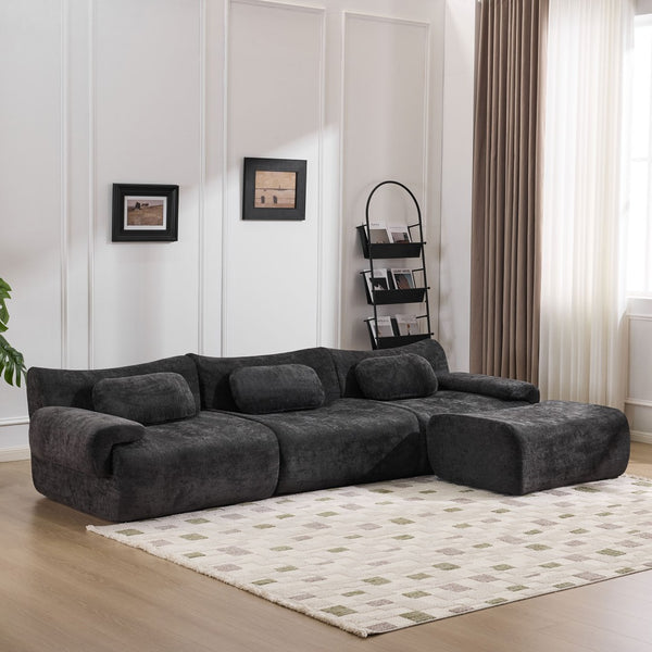 English Elm Modular Chenille Deep Seat Sectional Sofa with Bamboo Frame for Living Room Lounge Black W1829S00071