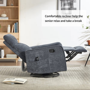English Elm Blue Fabric Swivel Rocker Recliner with Massage Heat Nodes for Living Room Comfort Blue W1803P321823