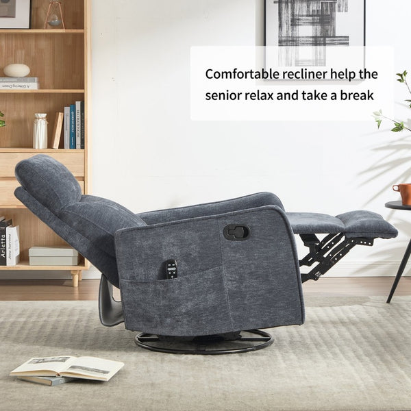English Elm Blue Fabric Swivel Rocker Recliner with Massage Heat Nodes for Living Room Comfort Blue W1803P321823