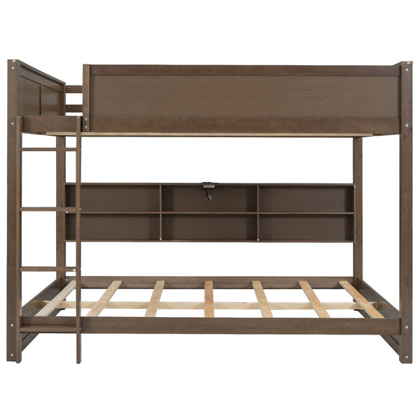 English Elm Queen Over Bunk Bed Antique Pine with Storage Cabinets and Built-in Usb Charging N709P197603D