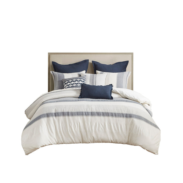 JLA Home Madison Park Signature - Oversized Cotton Jacquard Comforter Set — Farmhouse Waffle Euro Shams, Hypoallergenic Throw Pillows MPS10-523