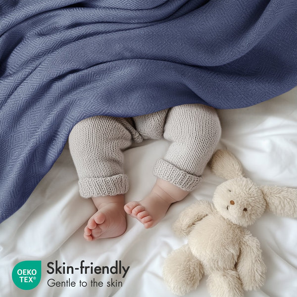 JLA Home Madison Park - Rayon Bamboo Cotton Blanket with Diamond Jacquard Weave — Breathable, Silky Soft & Gift-Ready Luxury Navy AM51-0524