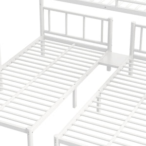 English Elm Twin Triple Bunk Bed Metal L-shaped Frame Sleeps Three Kids White Finish White W1580S00616