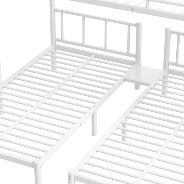 English Elm Twin Triple Bunk Bed Metal L-shaped Frame Sleeps Three Kids White Finish White W1580S00616
