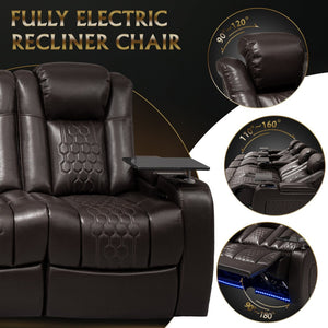 English Elm 124.4"power Reclining Sectional Nappa Leather Home Theater Rgb Led 4 Seat W3819S00105