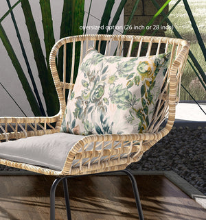 Homeroots 26" X 26" White And Green Broadcloth Floral Throw Pillow   471006