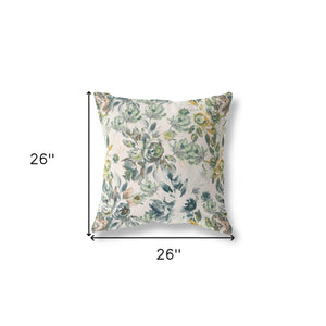 Homeroots 26" X 26" White And Green Broadcloth Floral Throw Pillow   471006