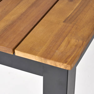 English Elm Christopher Knight Home® - Rectangular Acacia Wood Outdoor Dining Table 71" — Teak Finish Slatted Top, Black Iron Legs, Durable Elegance 64274.00