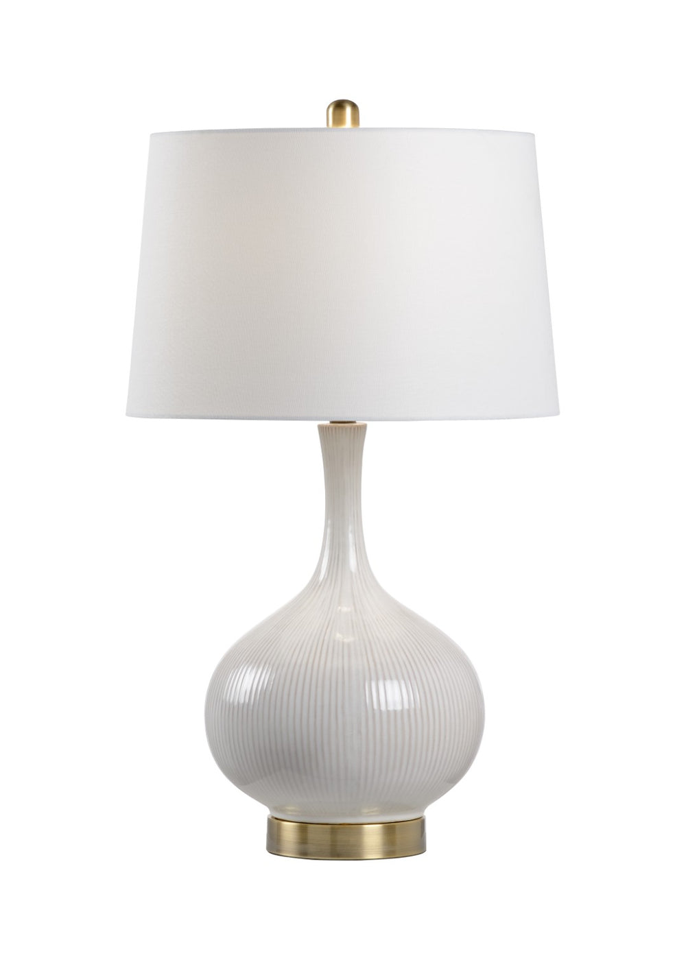 Wildwood Sophia Ceramic Gourd Lamp With Almond Glaze, Linen Shade & Antique Gold Base + Usb Charging Port 47101