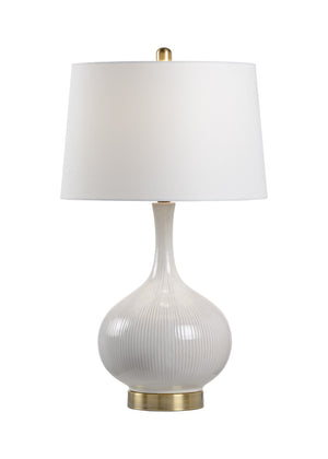 Wildwood Sophia Ceramic Gourd Lamp With Almond Glaze, Linen Shade & Antique Gold Base + Usb Charging Port 47101