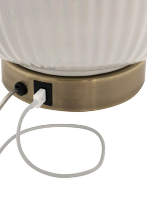 Wildwood Sophia Ceramic Gourd Lamp With Almond Glaze, Linen Shade & Antique Gold Base + Usb Charging Port 47101