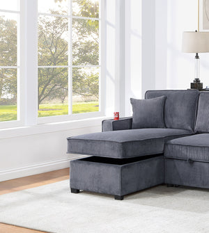 English Elm Convertible Corduroy Sectional Sofa with Reversible Chaise, Hidden Storage, USB Port & Pull-Out Bed Dark Gray 60 L x 30 W x 19 H B011S01243