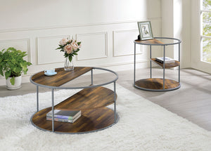 English Elm Industrial Orrin Coffee Table 35.4" Dia x 18" H — Industrial Half-Shelf Design, Gray Walnut Veneer, Powder-Coated Frame, Modern Display-Friendly Style B2741P359589