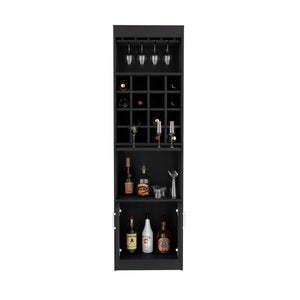 English Elm Being Kava Bar Cabinet Black - Double Door Storage, Two Shelves, 16 Wine Slots, Glass Rack, Easy Assembly B200S00174