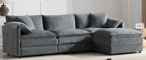 English Elm [video]103" Chenille L-shaped Sectional with Movable Ottoman Deep Seat Cloud Sofa Dark Gray N723S0687B
