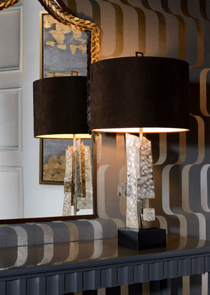 Wildwood Kahn Sculptural Table Lamp — Spotted White-Wash Steel, Slim 33.5" Ambient Lighting For Modern Spaces 47121