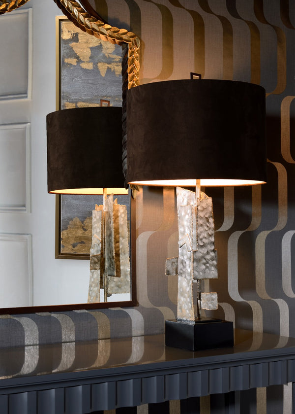 Wildwood Kahn Sculptural Table Lamp — Spotted White-Wash Steel, Slim 33.5" Ambient Lighting For Modern Spaces 47121