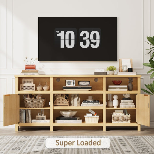 English Elm Highboy Media Console with Led Lighting Fluted Panels and Storage for Living Room T3773P416497