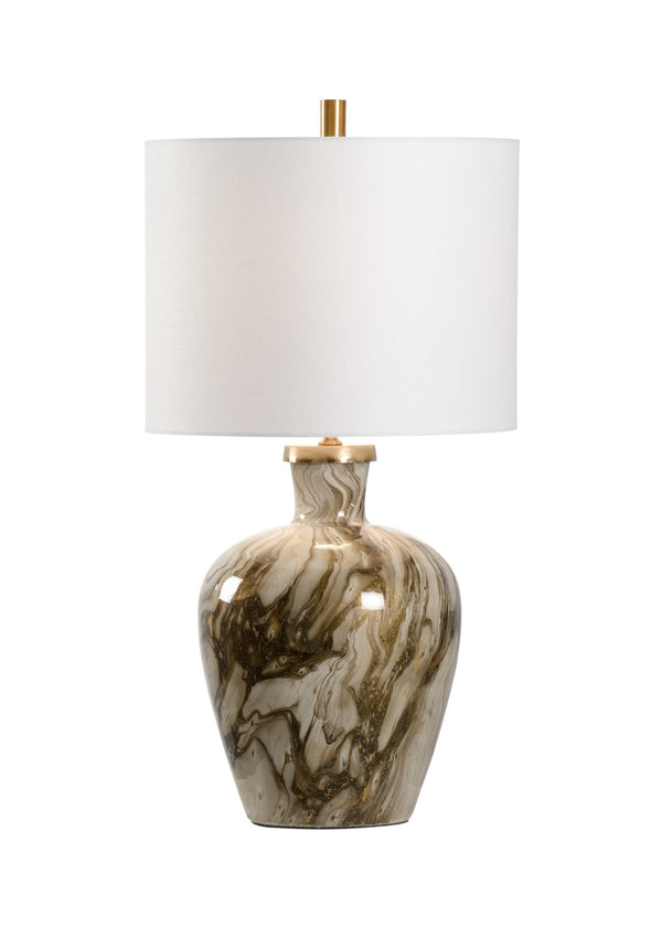 Wildwood Calacatta Luxurious Bottle Lamp With Cream Glass And Flowing Gold Veining For Warm Ambient Light And Style 27.5h x 9.75w x 9.75d 47128