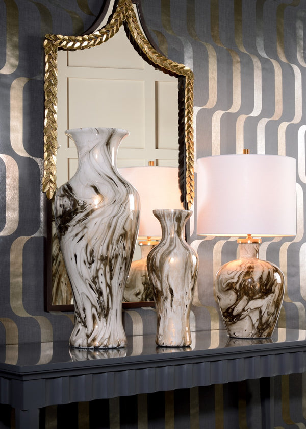 Wildwood Calacatta Luxurious Bottle Lamp With Cream Glass And Flowing Gold Veining For Warm Ambient Light And Style 27.5h x 9.75w x 9.75d 47128