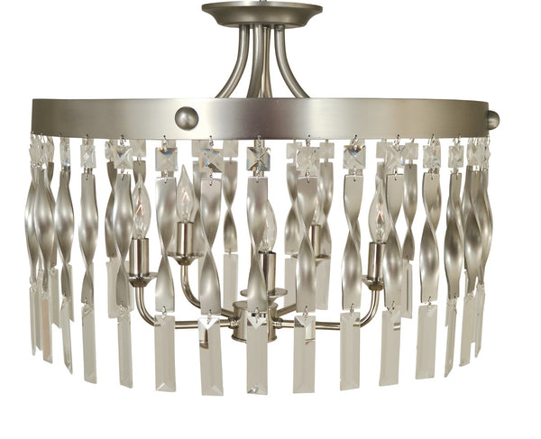 Framburg 5-light Stunning Satin Pewter & Polished Nickel Adele Semi-flush Fixture With Crystal Accents Satin Pewter With Polished Nickel Metal 4713 Sp/Pn