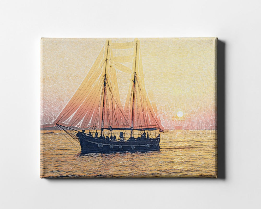 HomeRoots Wrapped Canvas Print Wall Art - Nautical Boat Design for Modern Coastal Decor in Vibrant Colors 36" H x 48" W x 3" D 471313