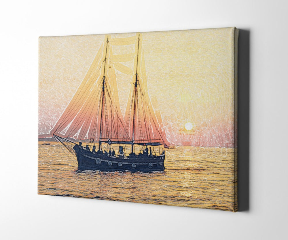 HomeRoots Wrapped Canvas Print Wall Art - Nautical Boat Design for Modern Coastal Decor in Vibrant Colors 36" H x 48" W x 3" D 471313