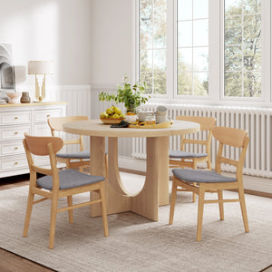 English Elm Christopher Knight Home® - 5PCS Mid-Century Modern Dining Set with Round Wood Table and Upholstered Fabric Chairs, Sleek Design Light Grey+Natural 58915.00OAK_N771P240935K