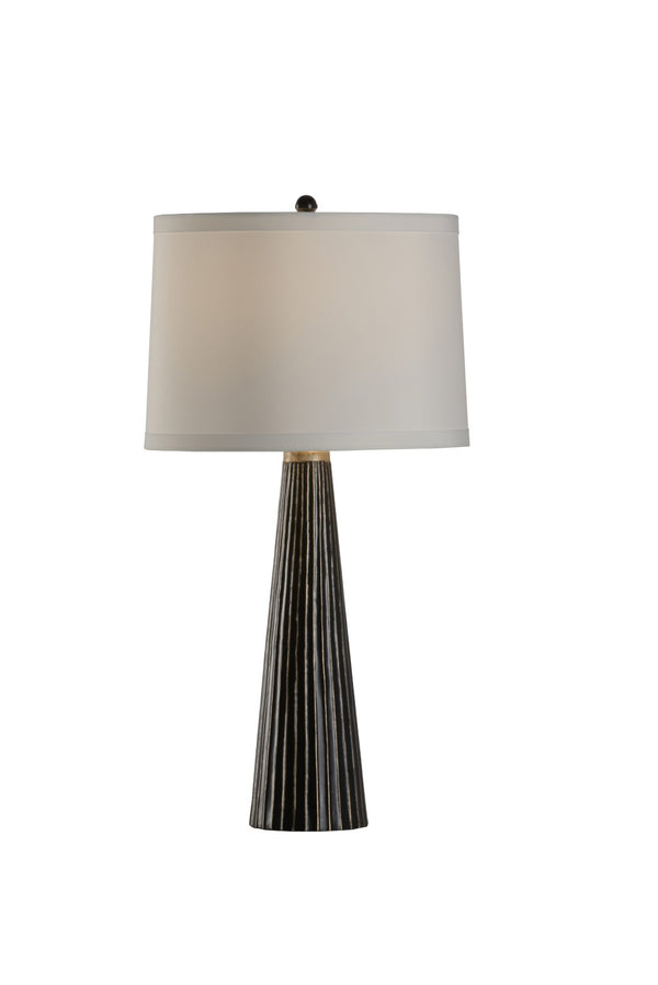Wildwood Lachlen Aged Bronze Column Lamp With Off-White Silkette Shade — Tapered Industrial Accent For Living Rooms, Bedrooms, Studies 47148