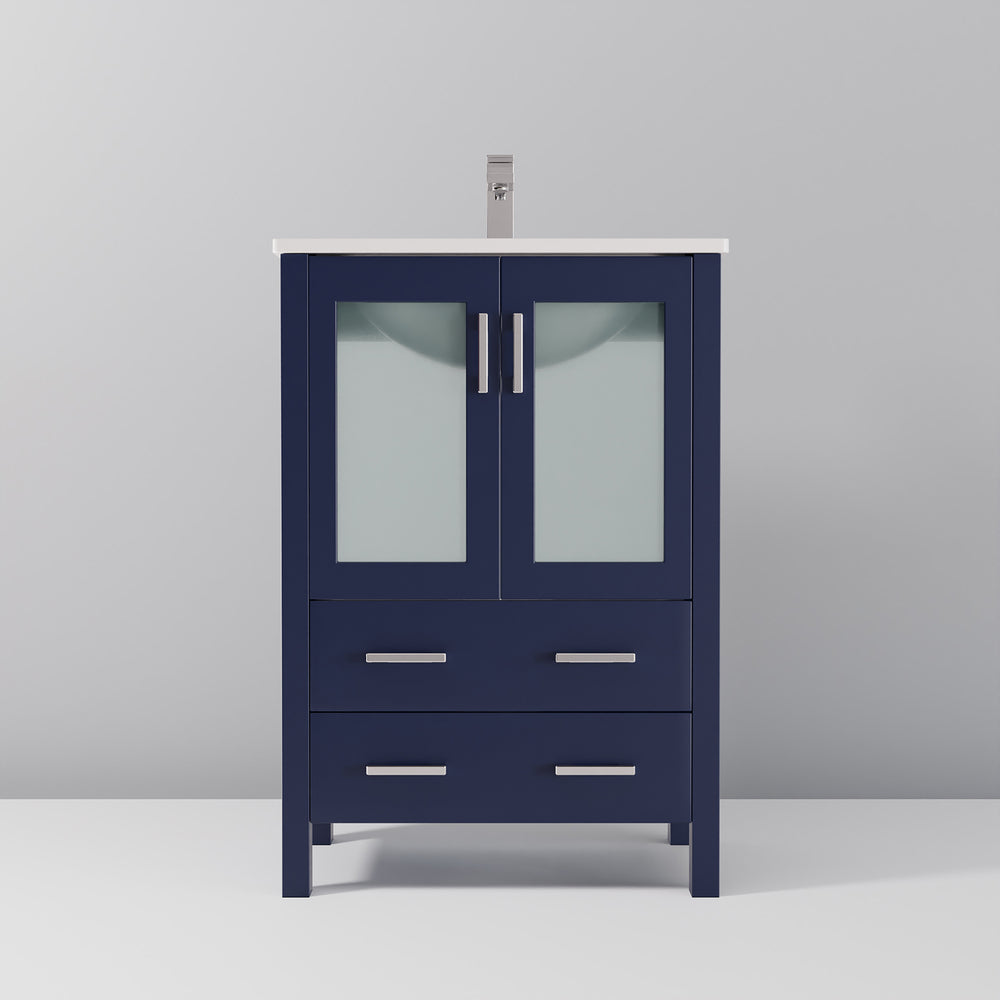 English Elm Navy Blue Bath Vanity Set With White Ceramic Top & Chrome Faucet - Compact Style For Small Spaces B2731P260508