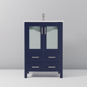 English Elm Navy Blue Bath Vanity Set With White Ceramic Top & Chrome Faucet - Compact Style For Small Spaces B2731P260508