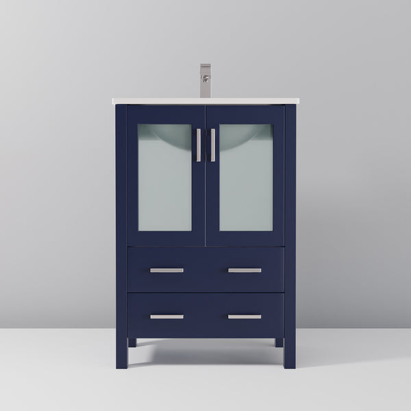 English Elm Navy Blue Bath Vanity Set With White Ceramic Top & Chrome Faucet - Compact Style For Small Spaces B2731P260508