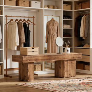 English Elm Hall Entryway Bench Solid Fir Wood Rustic Farmhouse Seat with Asymmetrical Legs T3971P453187