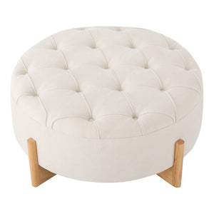 English Elm 32" Round Chenille Ottoman Tufted Footrest with Rubberwood Legs for Living Room Beige N723P405298A