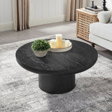 English Elm 35.98Inch Round Coffee Table With Cylindrical Leg,Wood Veneer Tabletop Table,Rounded Sofa Side Table For Living Room Office,Black