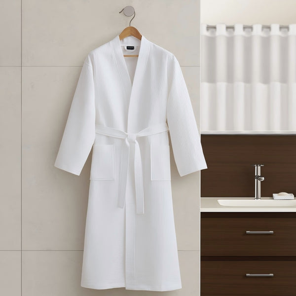 English Elm One Size Cotton Terry Kimono Bath Robe with Anti-microbial Treatment for Spa Comfort B035P440224