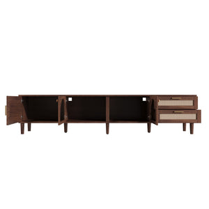 English Elm 86 Inch Rattan Media Console with Led Lighting Two Drawers Modern Living Room Tv Stand N710P438977P
