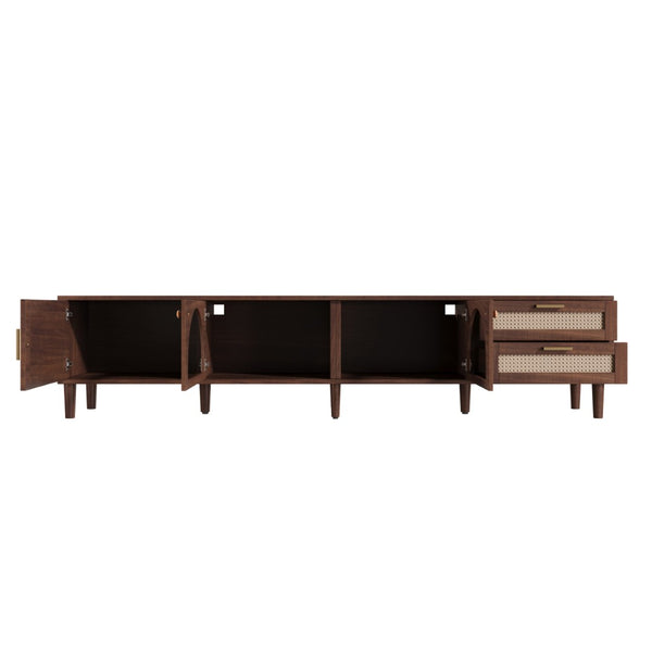 English Elm 86 Inch Rattan Media Console with Led Lighting Two Drawers Modern Living Room Tv Stand N710P438977P