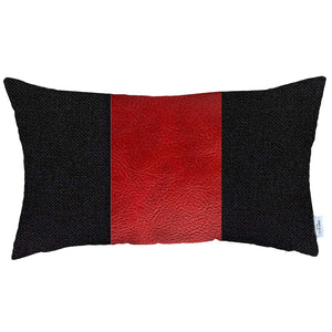 Homeroots 12" X 20" Black And Red Geometric Zippered Handmade Polyester Lumbar Pillow Cover   471687