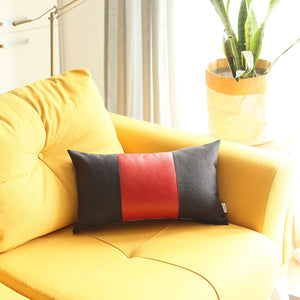 Homeroots 12" X 20" Black And Red Geometric Zippered Handmade Polyester Lumbar Pillow Cover   471687