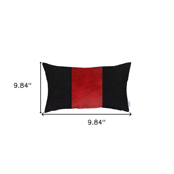 Homeroots 12" X 20" Black And Red Geometric Zippered Handmade Polyester Lumbar Pillow Cover   471687