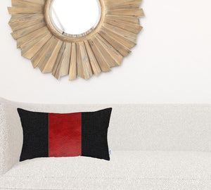 Homeroots 12" X 20" Black And Red Geometric Zippered Handmade Polyester Lumbar Pillow Cover   471687