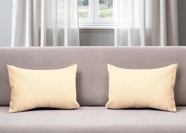 Homeroots Set Of Two 12" X 20" Ivory Fabric Lumbar Throw Pillows   471693