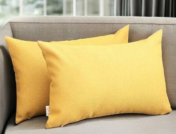 Homeroots Set Of Two 12" X 20" Luxurious Yellow Fabric Lumbar Throw Pillows For Cozy Home Décor Accents   471696