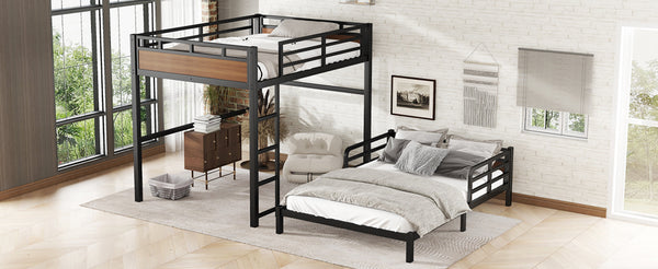 English Elm Full Xl Metal Bunk Bed In Walnut - Versatile Separable Loft Bed With Safety Fence & Strong Frame W1580S00229