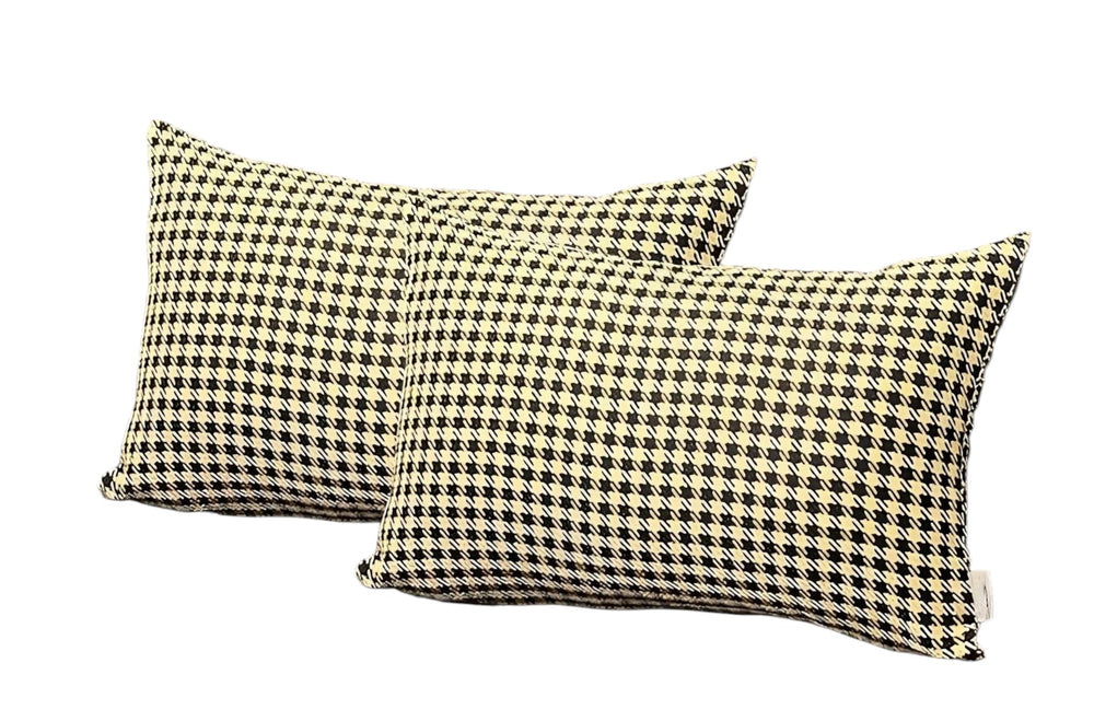 Homeroots Set Of Two 12" X 20" Yellow And Black Houndstooth Fabric Lumbar Throw Pillows   471705