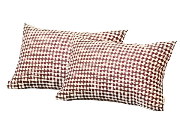 Homeroots Set Of Two 12" X 20" Red And White Houndstooth Fabric Lumbar Throw Pillows   471707